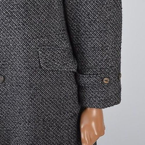 1960s Men's Mod Gray & Black Nubby Tweed Overcoat with Plaid Lining