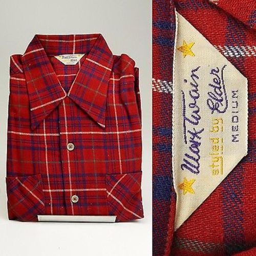 1940s Mens Deadstock Red and Blue Plaid Shirt