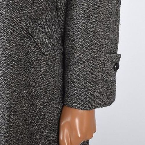 1960s Men's Charcoal Gray Tweed Overcoat Lined in Red Plaid