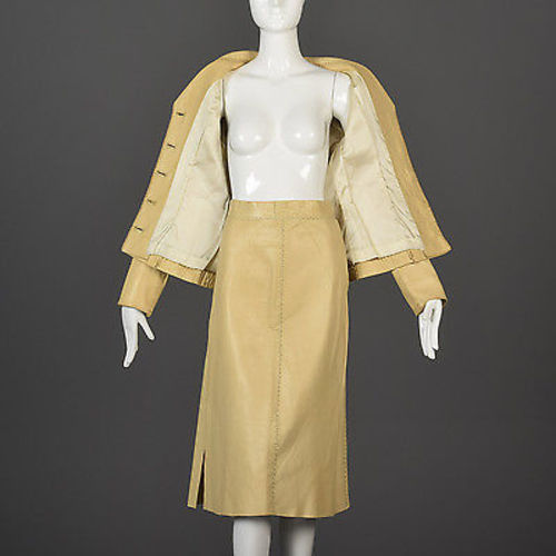 1970s North Beach Leather Skirt Suit with a Whipstitch Blazer