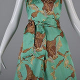 1950s Green Silk Gown with Matching Jacket