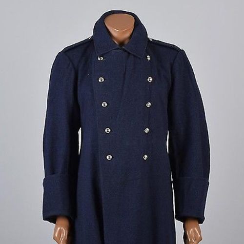 1911 Men's Navy Blue Wool Winter Military Overcoat, Double Breasted