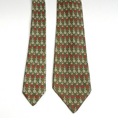 1950s Green Silk Floral Print Red Cream Gray Necktie