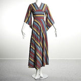 1970s Striped Bohemian Maxi Dress with Angel Sleeve