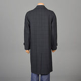 Mens 1950s Black Navy Blue Tartan Coat Overcoat Medium Weight Wool Plaid