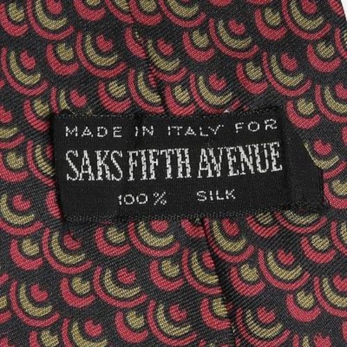 1960s Saks Fifth Avenue All Silk Black Red Print Necktie