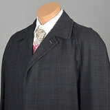 Mens 1950s Black Navy Blue Tartan Coat Overcoat Medium Weight Wool Plaid