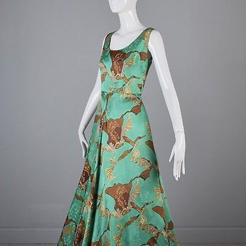 1950s Green Silk Gown with Matching Jacket