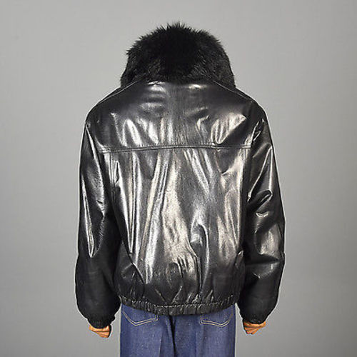 Men's Reversible Black Leather & Australian Possum Fur Coat