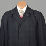 Mens 1950s Black Navy Blue Tartan Coat Overcoat Medium Weight Wool Plaid