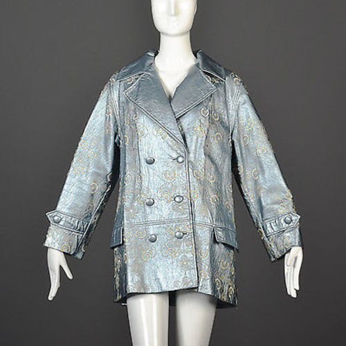 1960s Lilli Ann Metallic Blue Belted Trench Coat