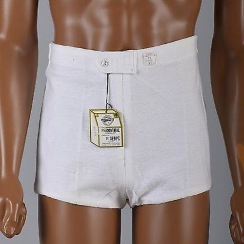 sz34 Deadstock 1960s Men's White Cotton Knit Mini Short Shorts