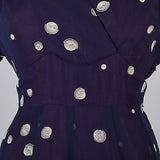 1950s Novelty Print Chiffon Dress Navy Blue with Globes