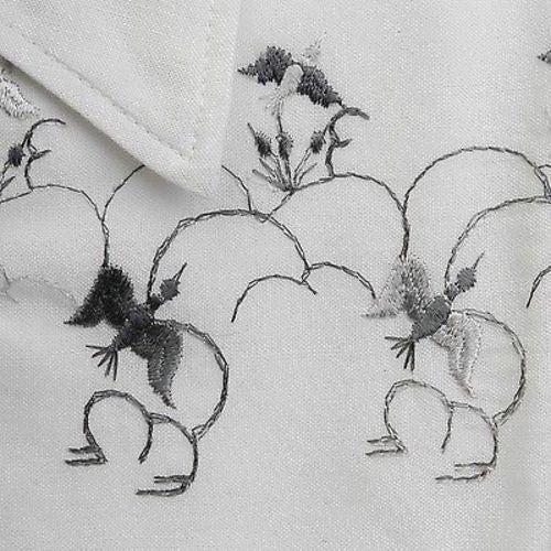 1950s Mens Deadstock White Shirt with Embroidered Birds