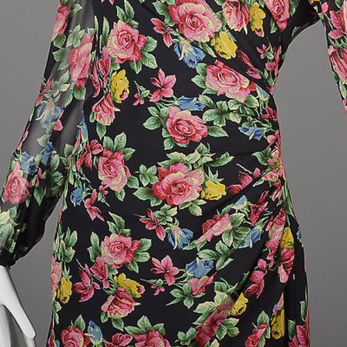 1980s Emanuel Ungaro Parallele Rose Print Silk Cocktail Dress