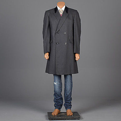 1950s Men's Gray Wool Coat with Velvet Collar