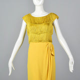 1960s Bright Yellow Cocktail Dress with Fringe Bodice