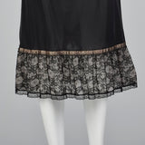 1950s Black Nylon Slip with Lace Hem & Bow Detail