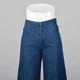 1970s Cotton Denim Zip Front Bell Bottom Jeans