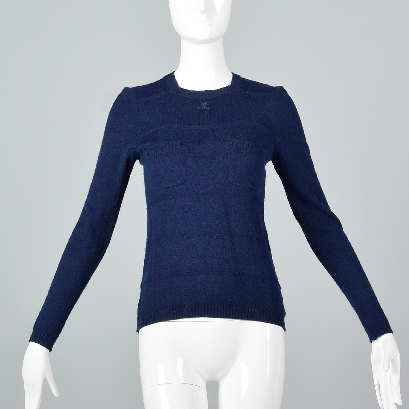 1970s Courreges Navy Blue Angora Sweater