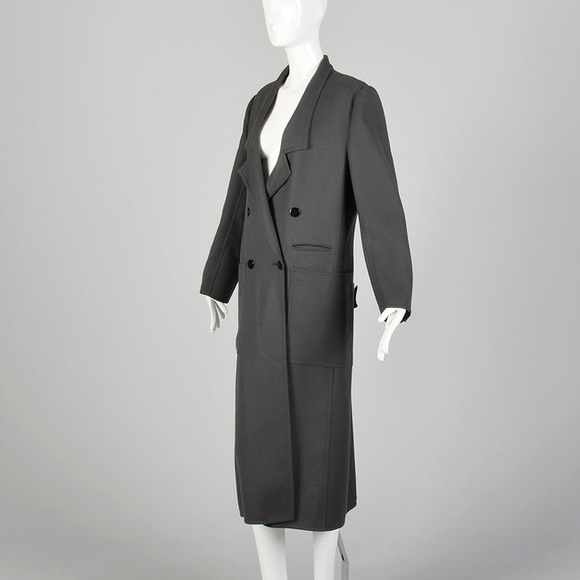 Medium Louis Feraud 1980s Double Breasted Gray Coat