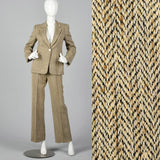 1990s Max Mara Tan Herringbone Two Piece Pant Suit