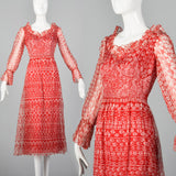 1960s Oscar de la Renta Red Bohemian Print Dress