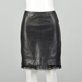 XS 1990s Leather Skirt Black Sexy Peekaboo Lace Trim