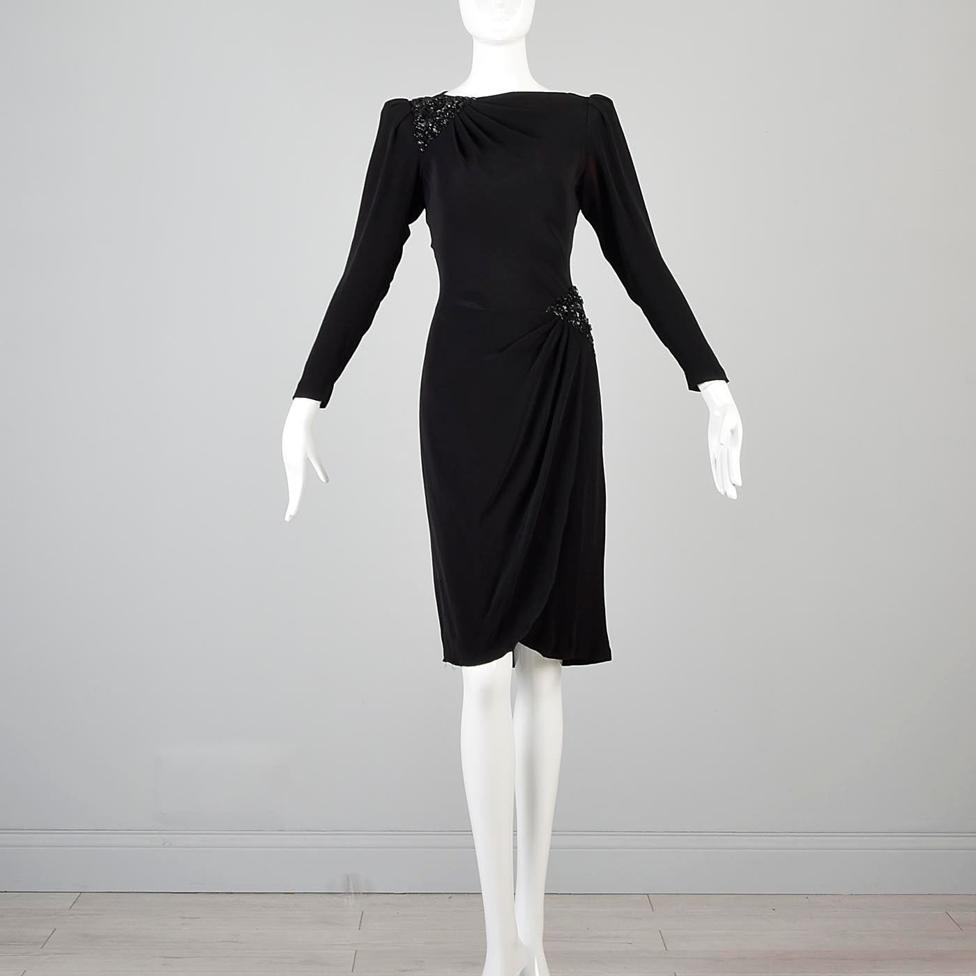 1980s Saks Fifth Avenue Deco Revival Little Black Dress Blade Runner Style