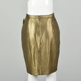 Medium 1990s Gianni Versace Pencil Skirt Metallic Gold Black Embellishments