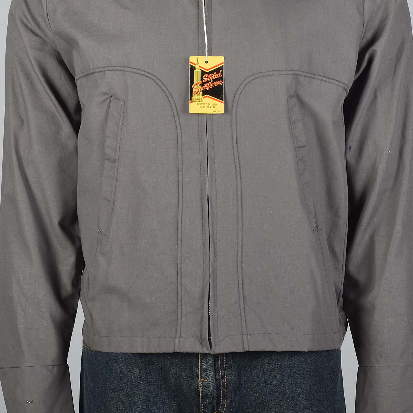 Medium 1950s Deadstock Gray Lightweight Jacket with Adjustable Cuffs