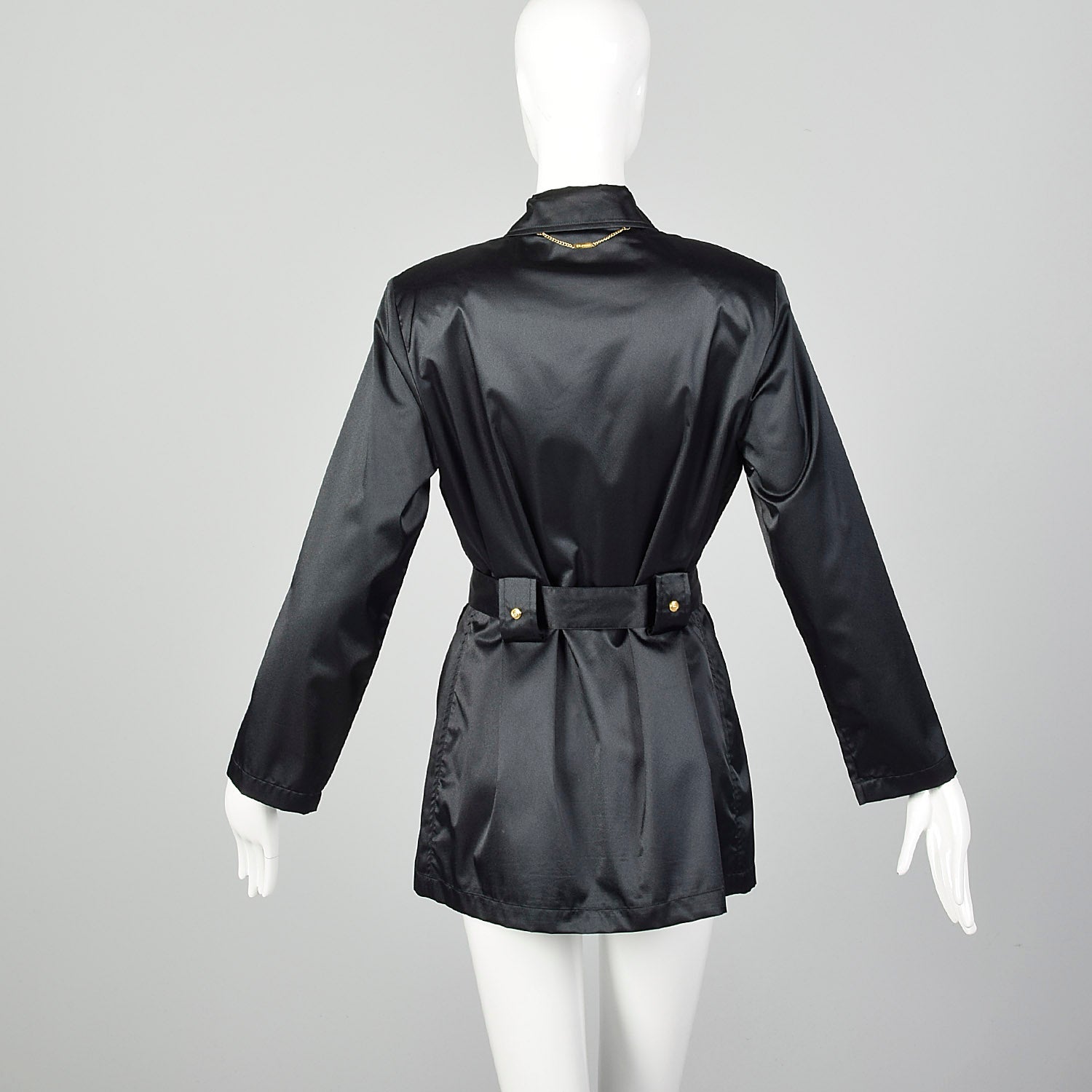 Small St John Sport Black Satin Mini Trench Coat