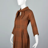 1950s Plaid Wool Dress with Attached Faux Scarf