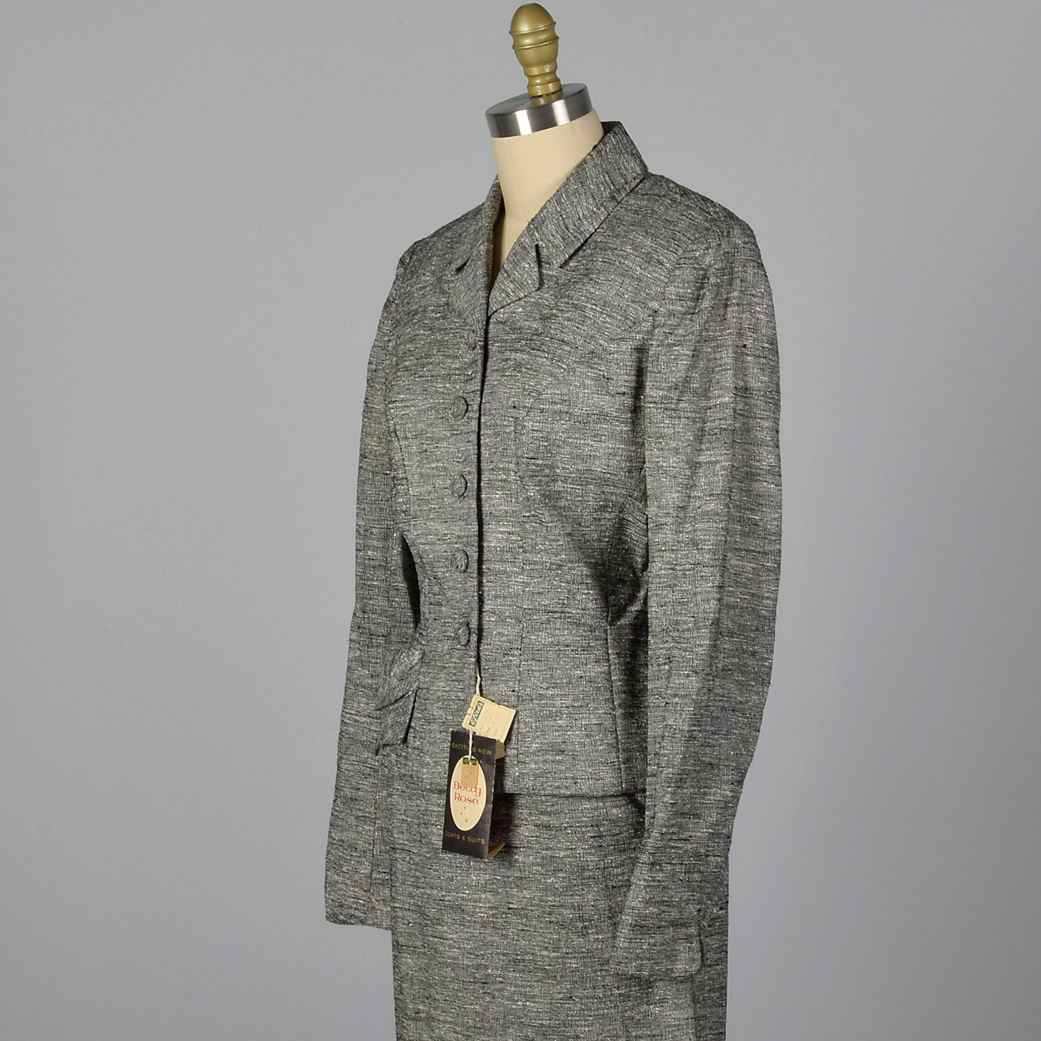 1950s Deadstock Atomic Fleck Gray Skirt Suit