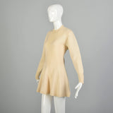 Large 1990s Creamy Wool Tunic Sweater Marion Foale Creamy Beige Knit Tunic Ice Skater Mini Dress