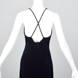 1990s Blue Velvet Evening Dress