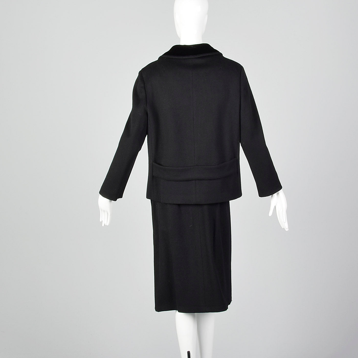 1960s Black Winter Skirt Suit with Boxy Jacket and Pencil Skirt