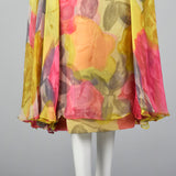 1960s Silk Floral Dress with Color Block Cape