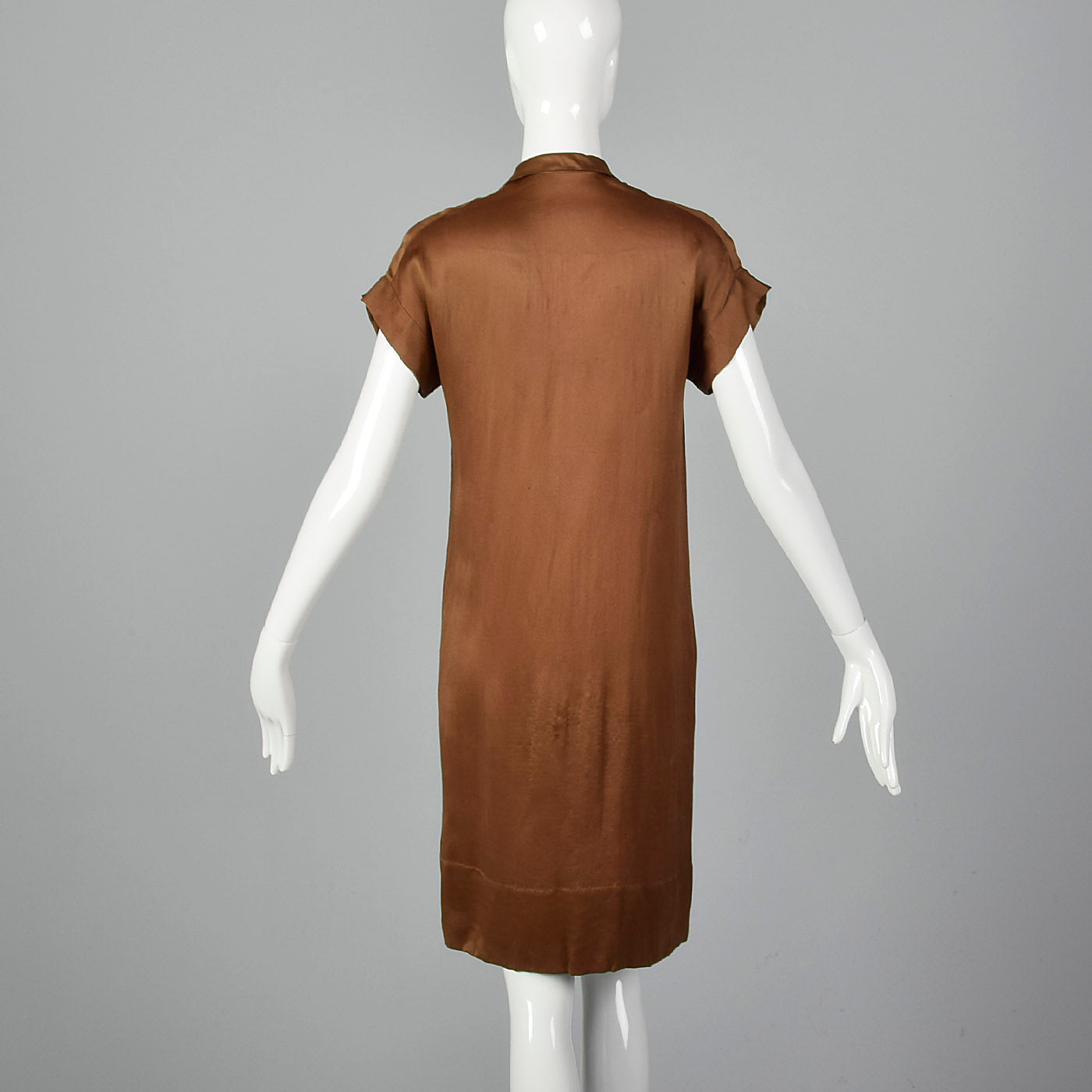 1920s Brown Silk Dress with Mother of Pearl Buttons