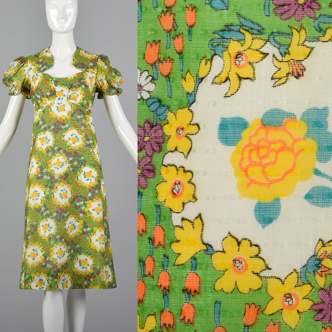 1970s Floral Summer Dress