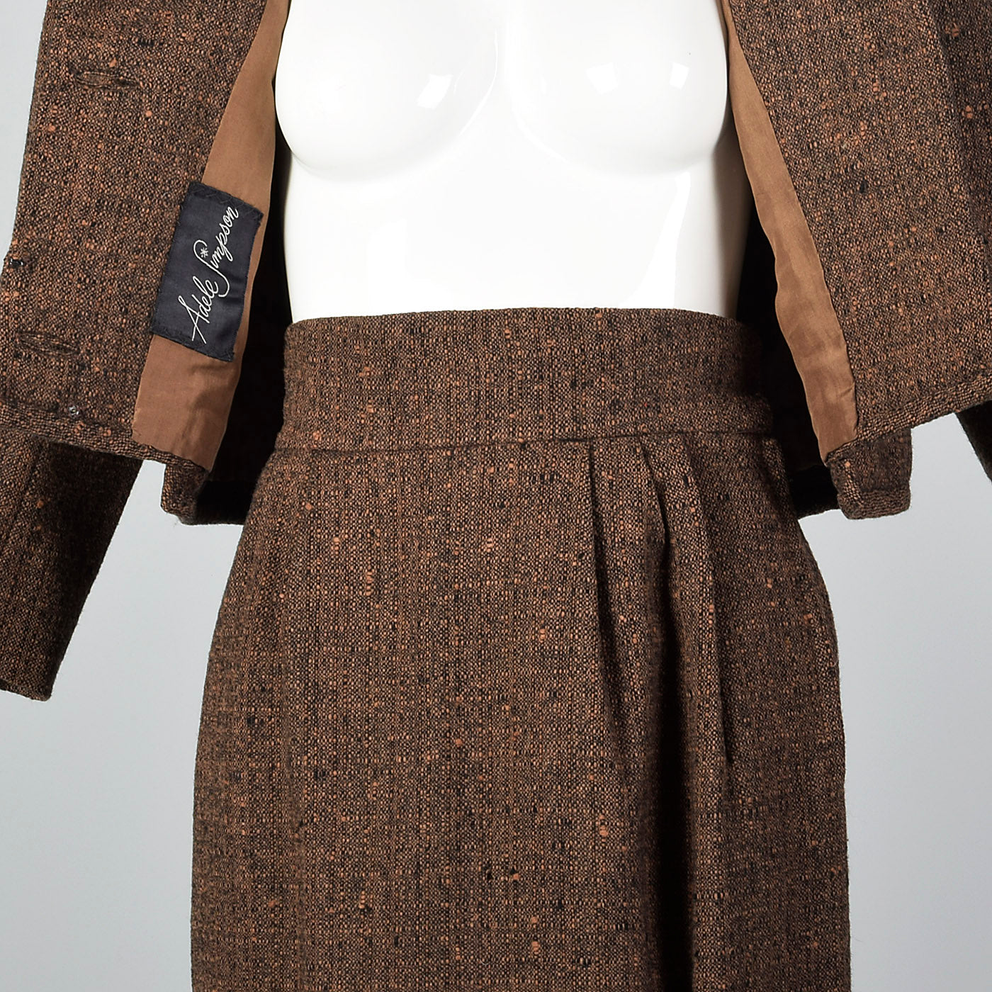 1950s Adele Simpson 28 Shop Wool Tweed Skirt Suit in Brown and Black