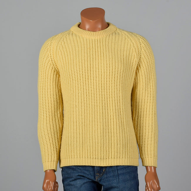 1960s Mens Yellow Chunky Knit Wool Sweater