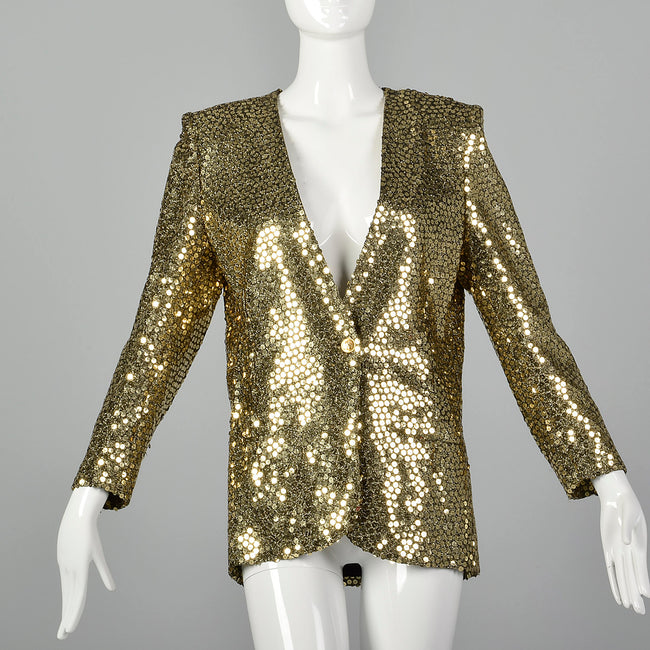 Medium Sonia Rykiel 1980s Gold Sequin Blazer