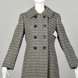 Small 1960s Coat Mod Gray Tweed Herringbone Double Breasted Winter Outerwear