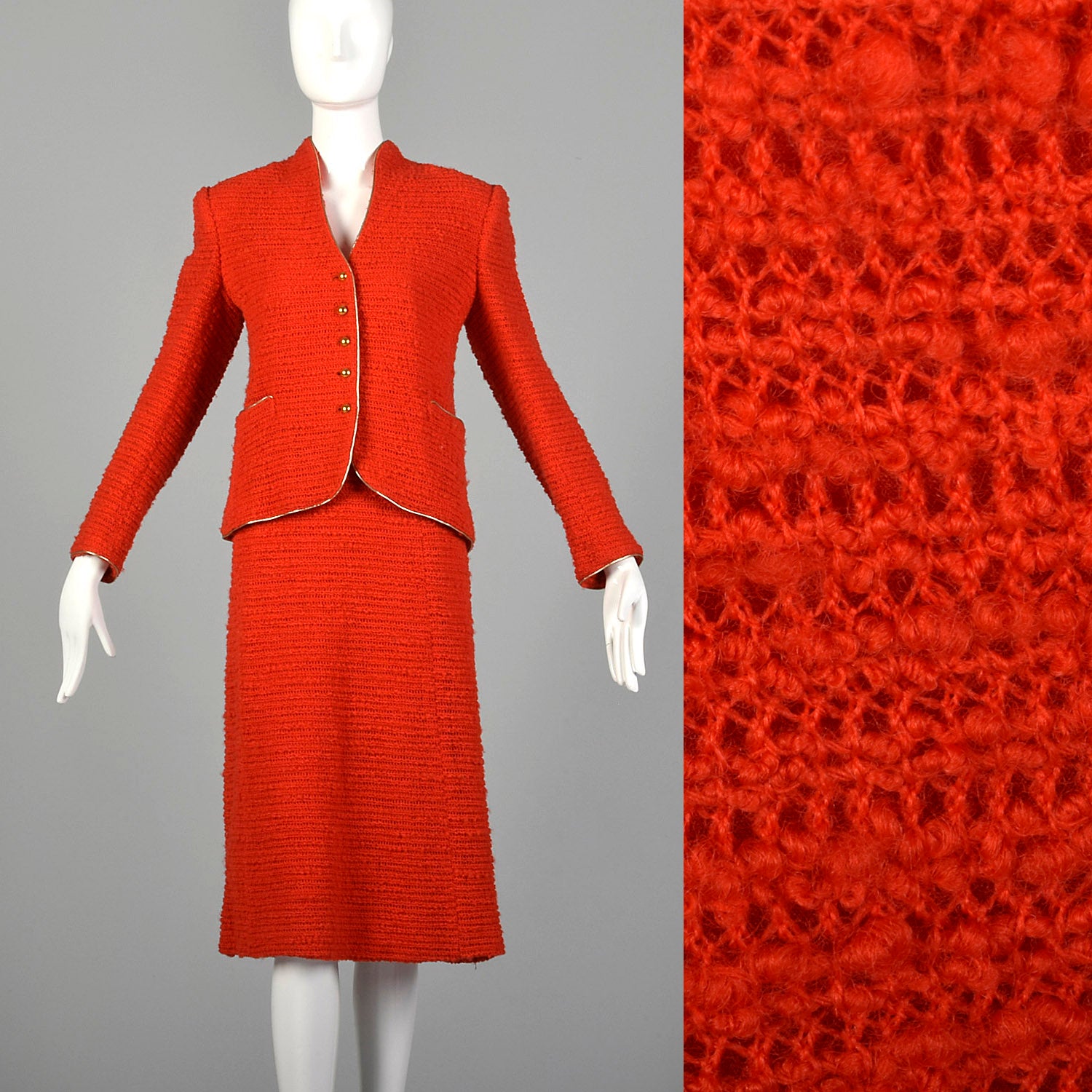 Medium Beni Salvadori Sara Fredericks 1970s Red Open Knit Skirt Suit