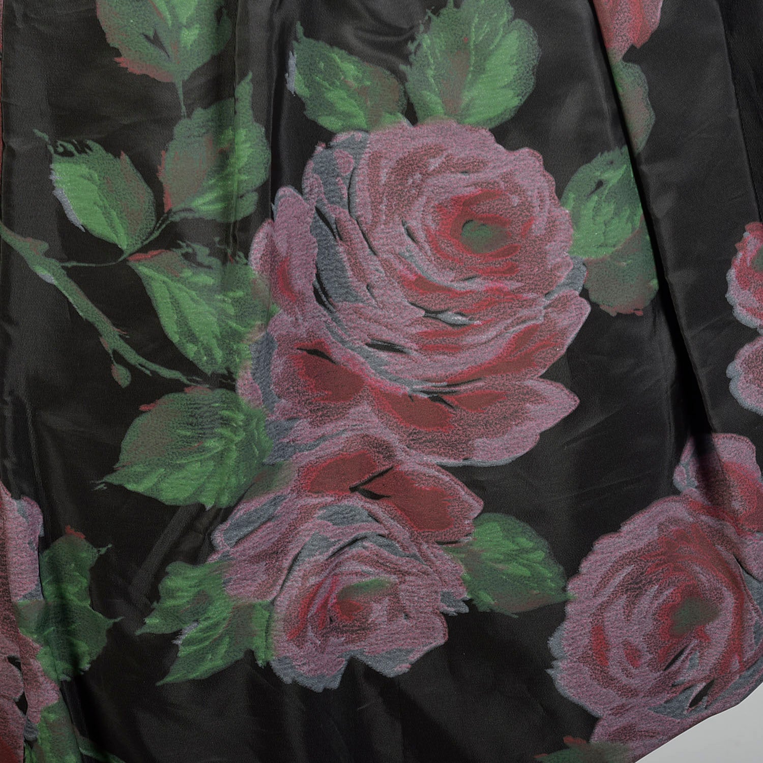 Small 1950s Novelty Rose Print Peplum Cocktail Dress Bubble Hem Prom Dress