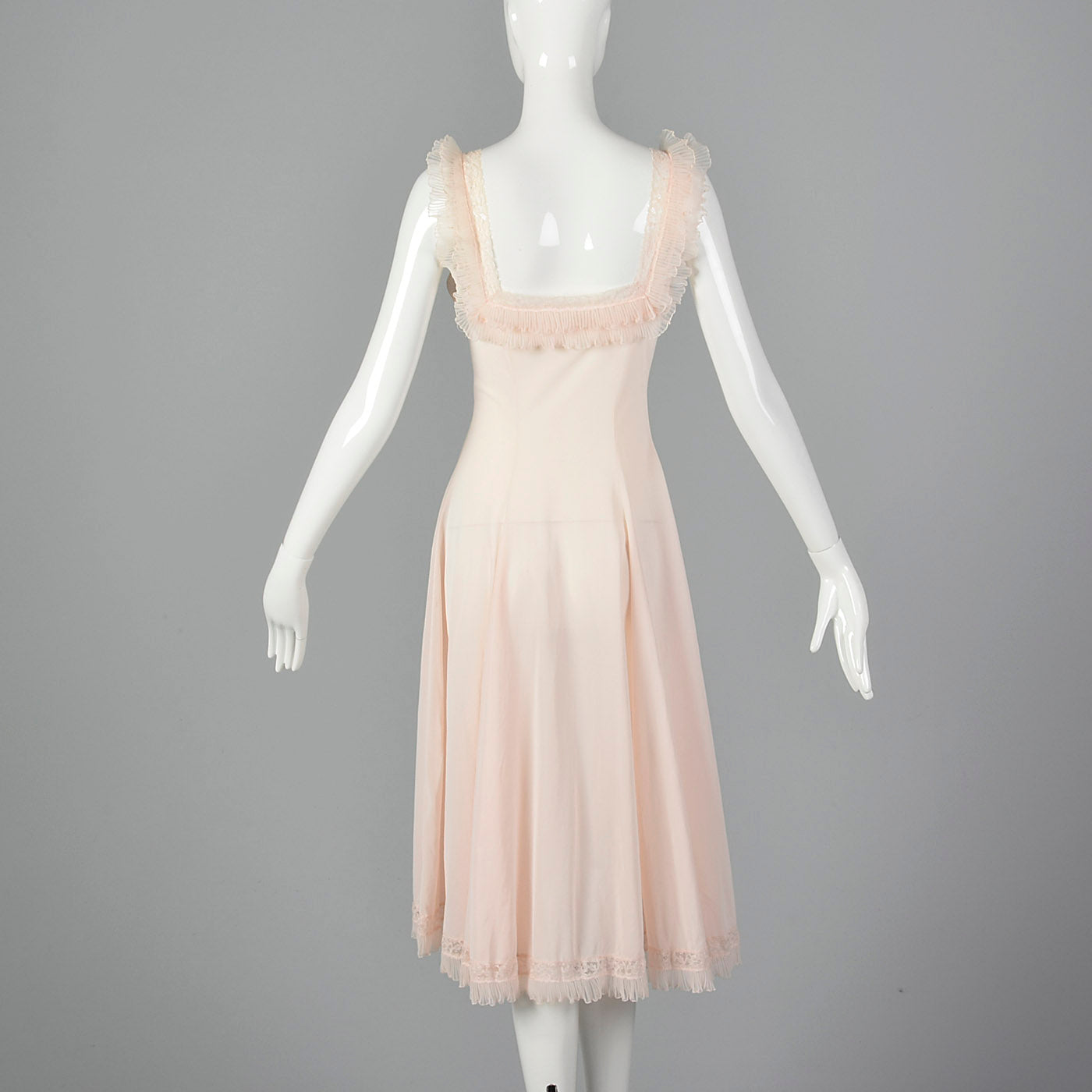 1950s Pink Nylon Nightgown with Ruffle Trim