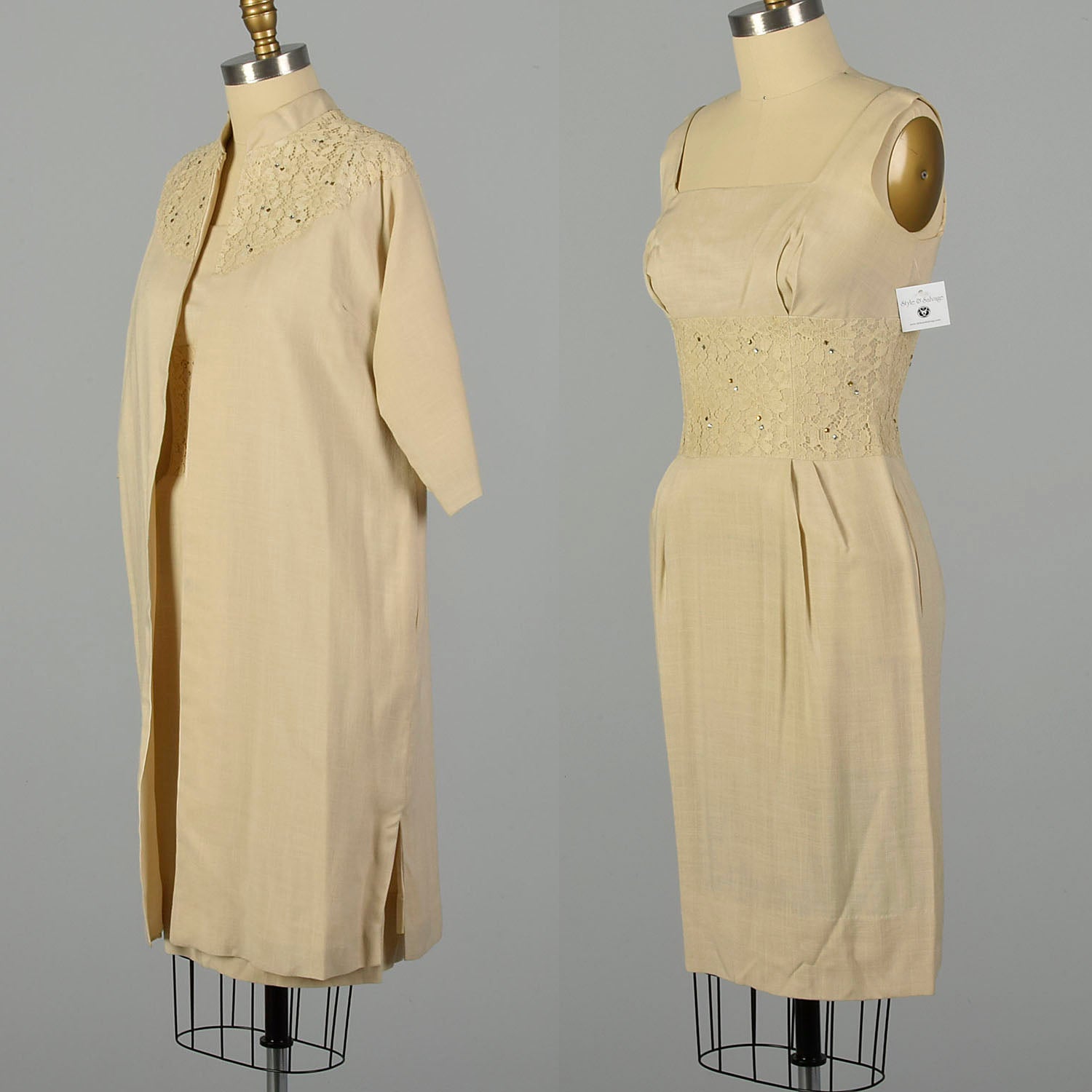 Small 1950s Linen-Look Dress and Jacket Set Wiggle Dress