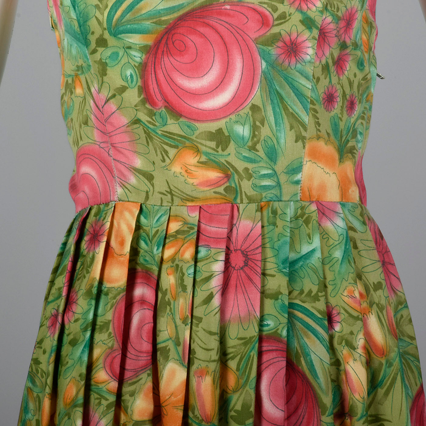1950s Green Floral Day Dress