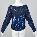 1980s Oleg Cassini Blue Beaded Top